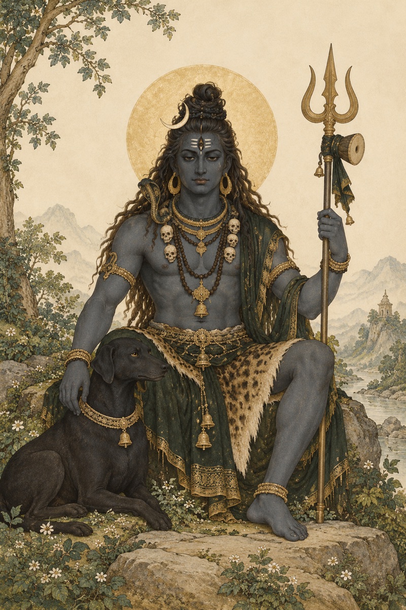 A devotional illustration of Kālabhairava, a form of Shiva.