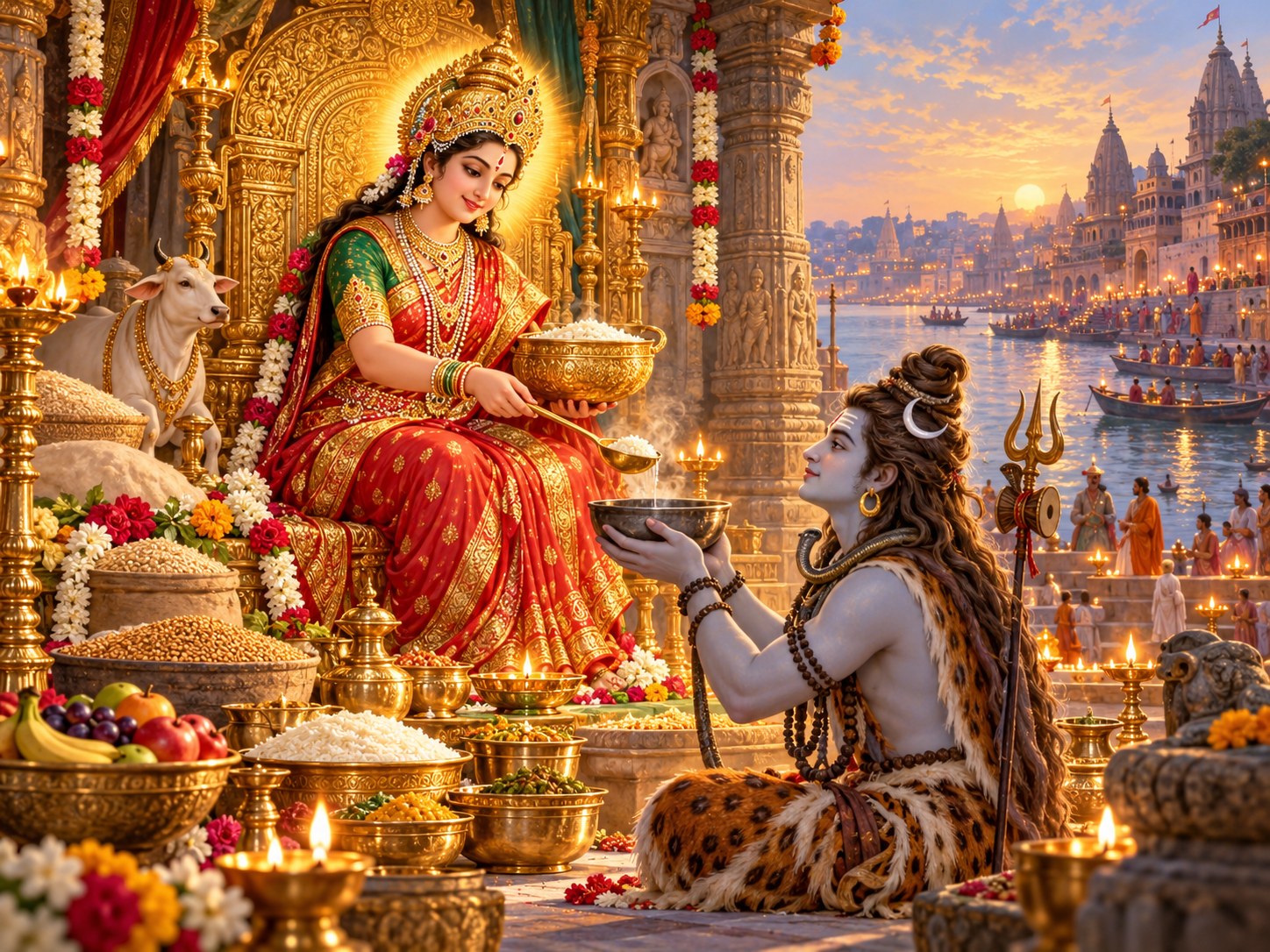Goddess Annapurna offering nourishing food in Kashi.